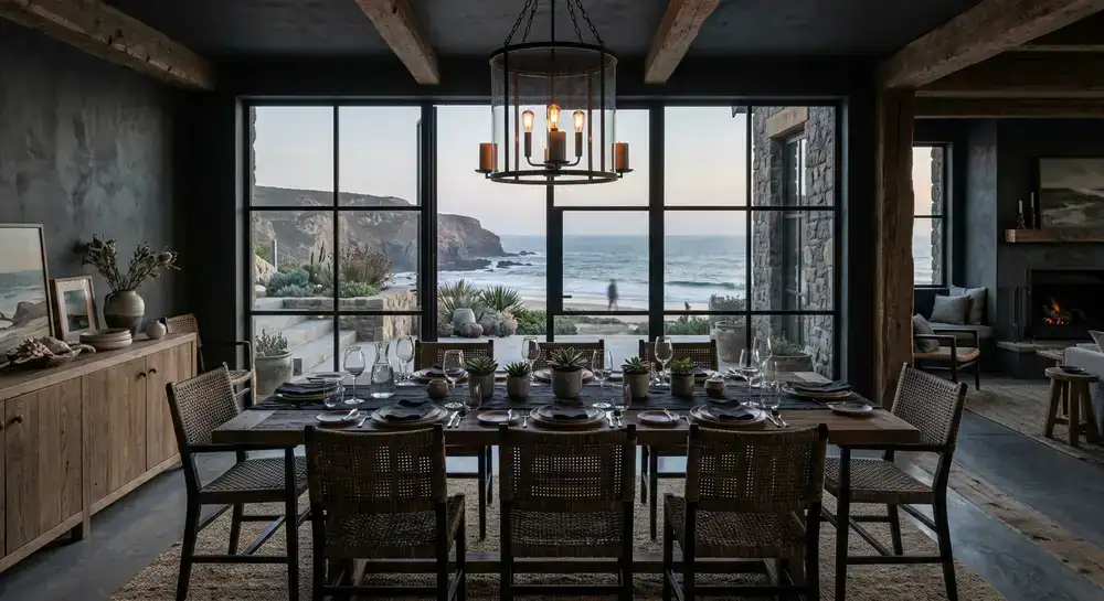 Comedor principal elegante e iluminado