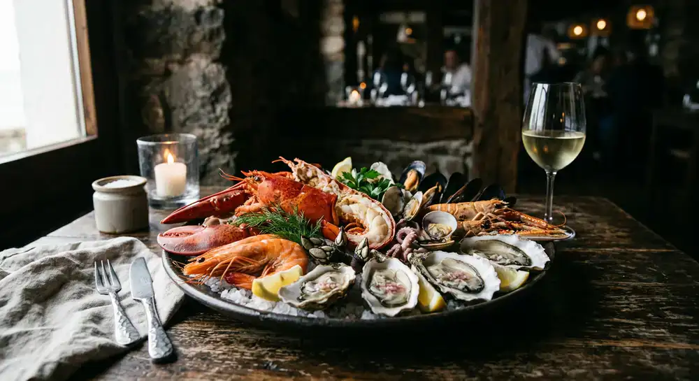 Plato de mariscos frescos servido con elegancia