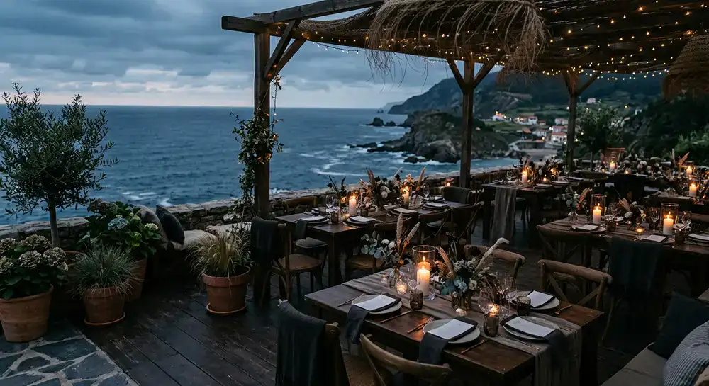 Terraza al aire libre decorada para un evento